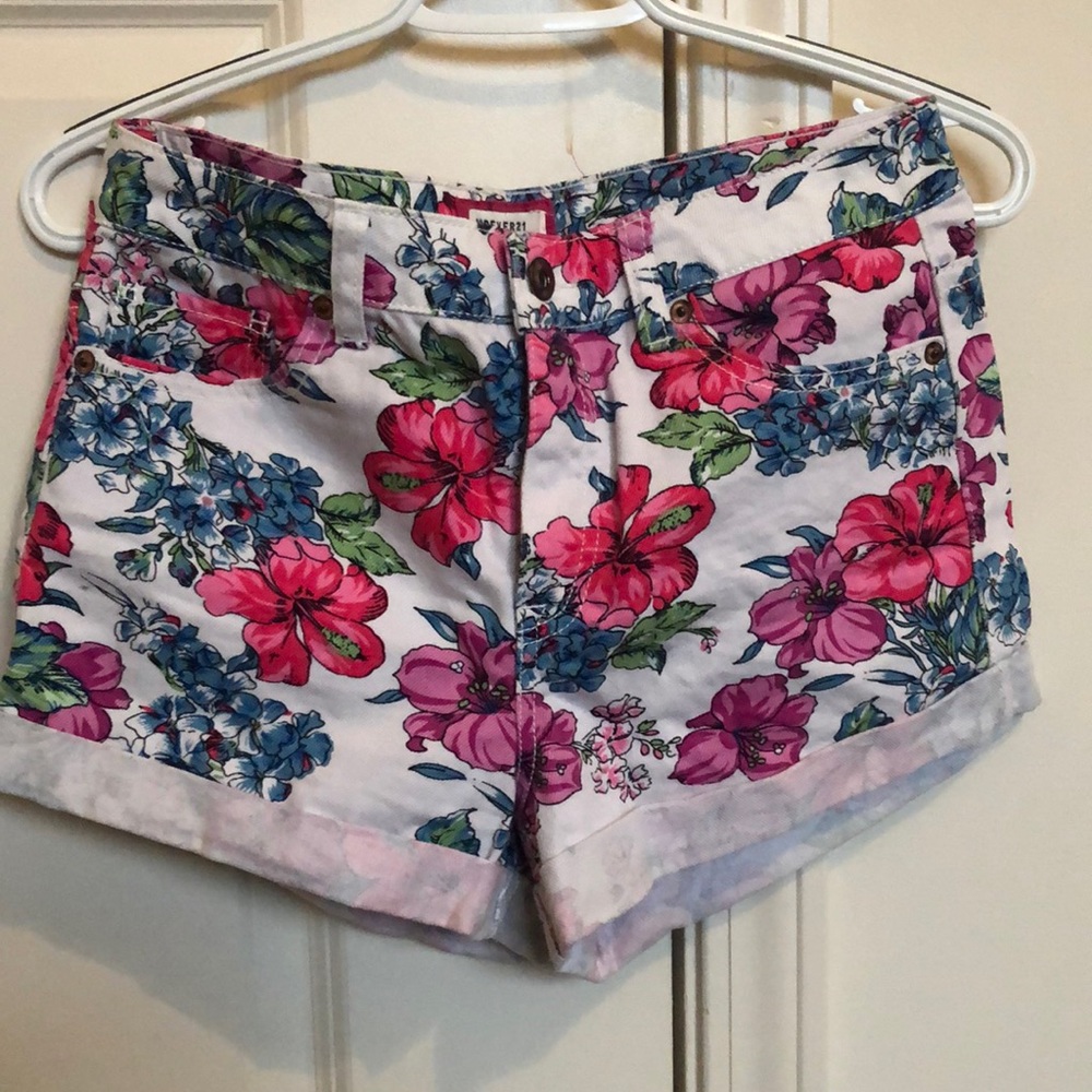 Floral denim shorts